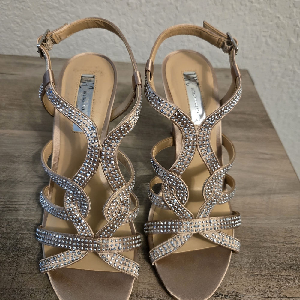INC International Concepts Rhinestone Strappy Heels - Cream